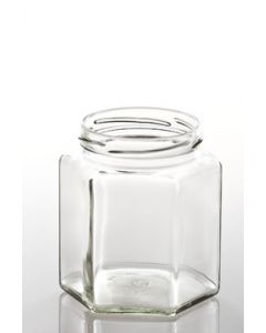 Jar Glass Hexagonal 1kg + 82mm Gold Lid (Min 10 Ship)