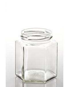 Jar Glass Hexagonal 500g + Lid (Min 10 Ship)