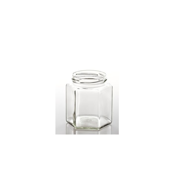 Jar Glass Hexagonal 1kg + 82mm Gold Lid (Min 10 Ship)